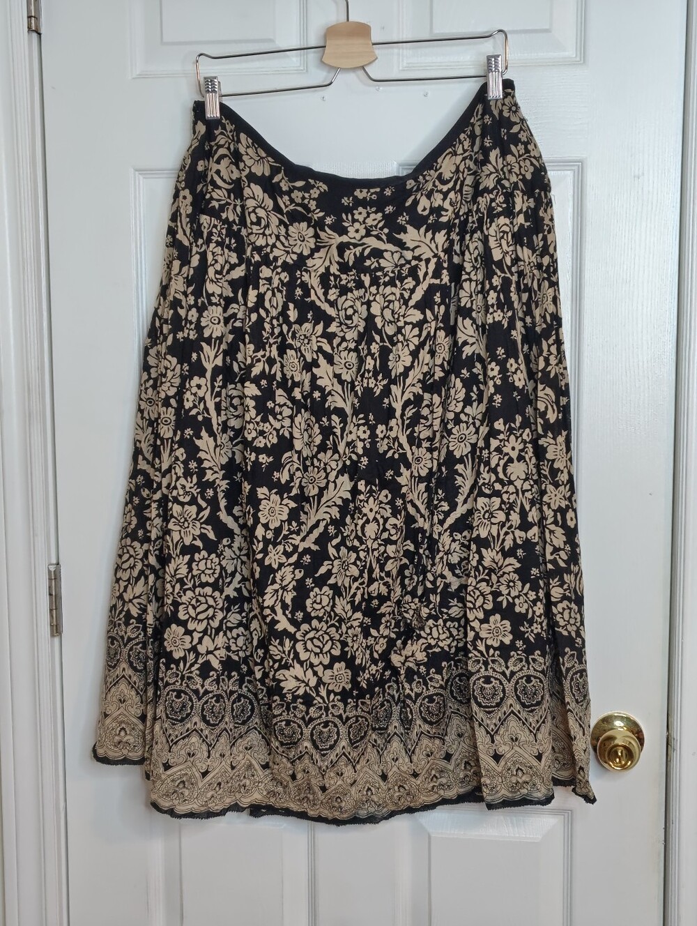 Jones New York Black And Cream Floral Cotton Midi/Maxi Skirt Size L